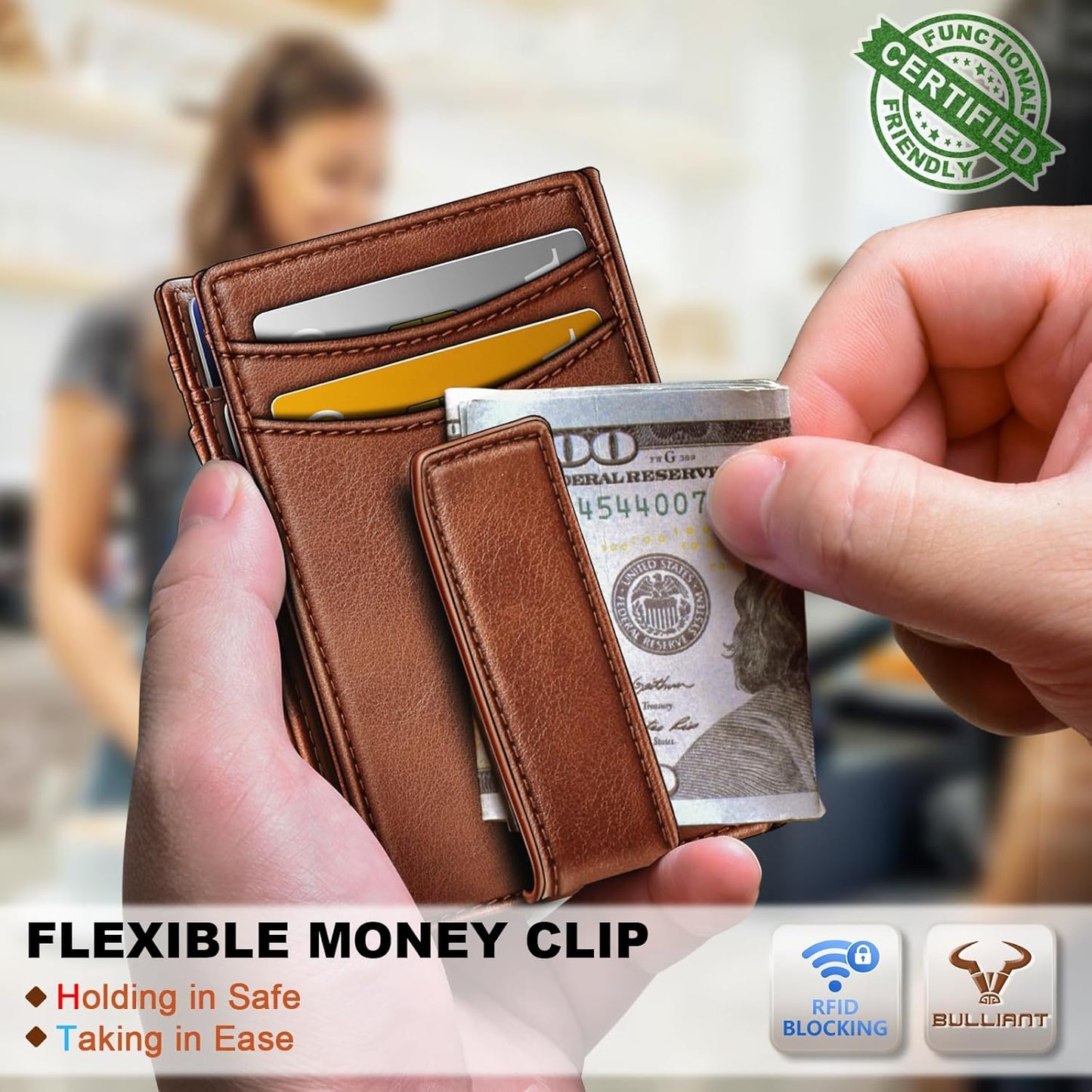 BULLIANT Men Airtag Wallet,Slim Wallet Money Clip Card Holder Magnetic Closure 12 Cards in Front Pocket RFID Blocking