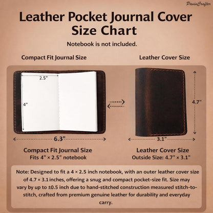 Leather Journal Cover for 2.5 x 4 Inches Pocket Notebooks – Handmade Refillable Mini Notebook Cover – Compatible with Outus, Qeeenar & Similar Small Journals, Travel Memo Pads & Pocket Diaries