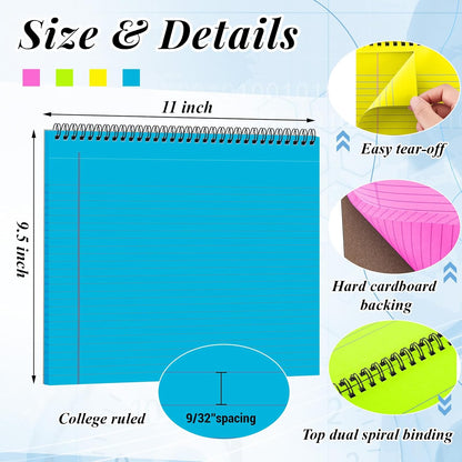 MotiMind 4 Pack Landscape Notebook Top Spiral Bound 11 x 9.5 Inch College Ruled Legal Pads Horizontal Notepad with Hole Punched Pages for Office School Meeting Project Notes Daily Use, White