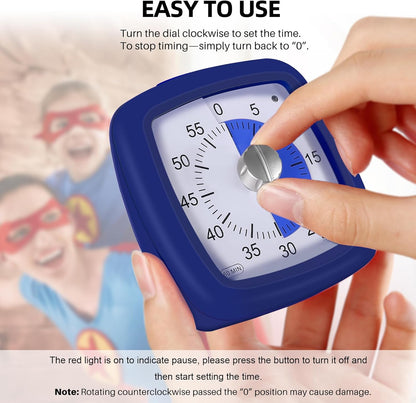 Secura 60-Minute Visual Timer, Silent Study Timer for Kids and Adults, Time Clocks, Time Management Countdown Timer for Teaching (Black & Cloud)