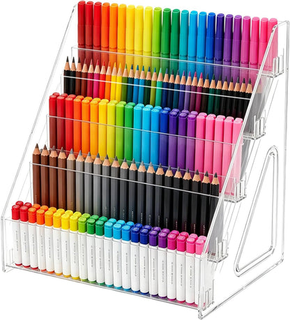 3-Tier Acrylic Desk Organizer, Multi-Slot Marker & Pen Storage Holder, Clear Vertical Desktop Stationery Rack for Small Art Supplies, Compact Office & Home Workspace Organizer