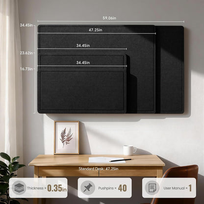 Large Bulletin Board, 35 X 17 Inches Felt Cork Board with 40 Pushpins, Foldable Felt Notice Pin Board Photo Display Board with Self-Adhesive Tape for Office Home School (Oatmeal, 35x17 inch)