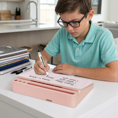 DOLLAR BOSS Glass Desk Whiteboard Calendar Small Dry Erase Board Desktop White Board with Storage Drawer Computer Keyboard Stand Desk Organizer, Colorful Weekly Calendar, Black