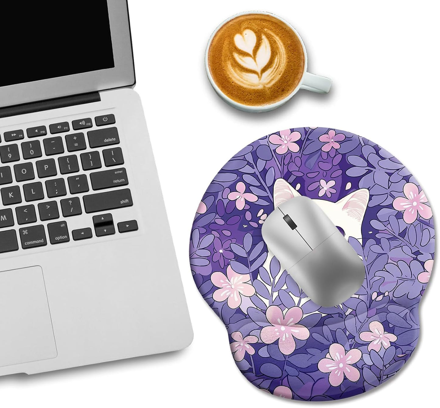 LIMKRIAN Cat Ergonomic Mouse Pad with Wrist Rest, Gaming Mouse Pad with Wrist Support, Funny Mouse Pads for Desk, Computer Mousepad with Non-Slip Pain Relief PU Base, Cute Office Desk Accessories