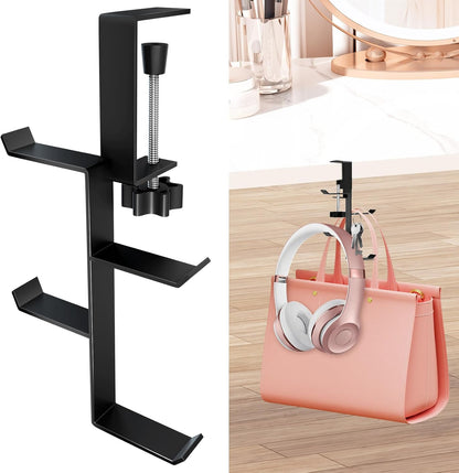 MorningRo 4 Tier Desk Hook, Under Desk Handbag Hanger Purse Hook for Table,Backpack Hanger Purse Holder for Desk Mount Adjustable Can Hook Bags, Umbrellas, Keys,Cups, Headphone Holder