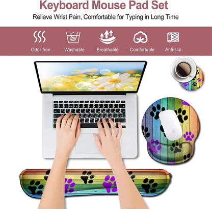 Mouse Pad with Wrist Support, Ergonomic Gel Mouse Pad Beautiful Flowers,Pink Hyacinths on Wood Panel，Non-Slip Durable, Memory Foam Keyboard Wrist Rest, Suitable for Office Typing Games