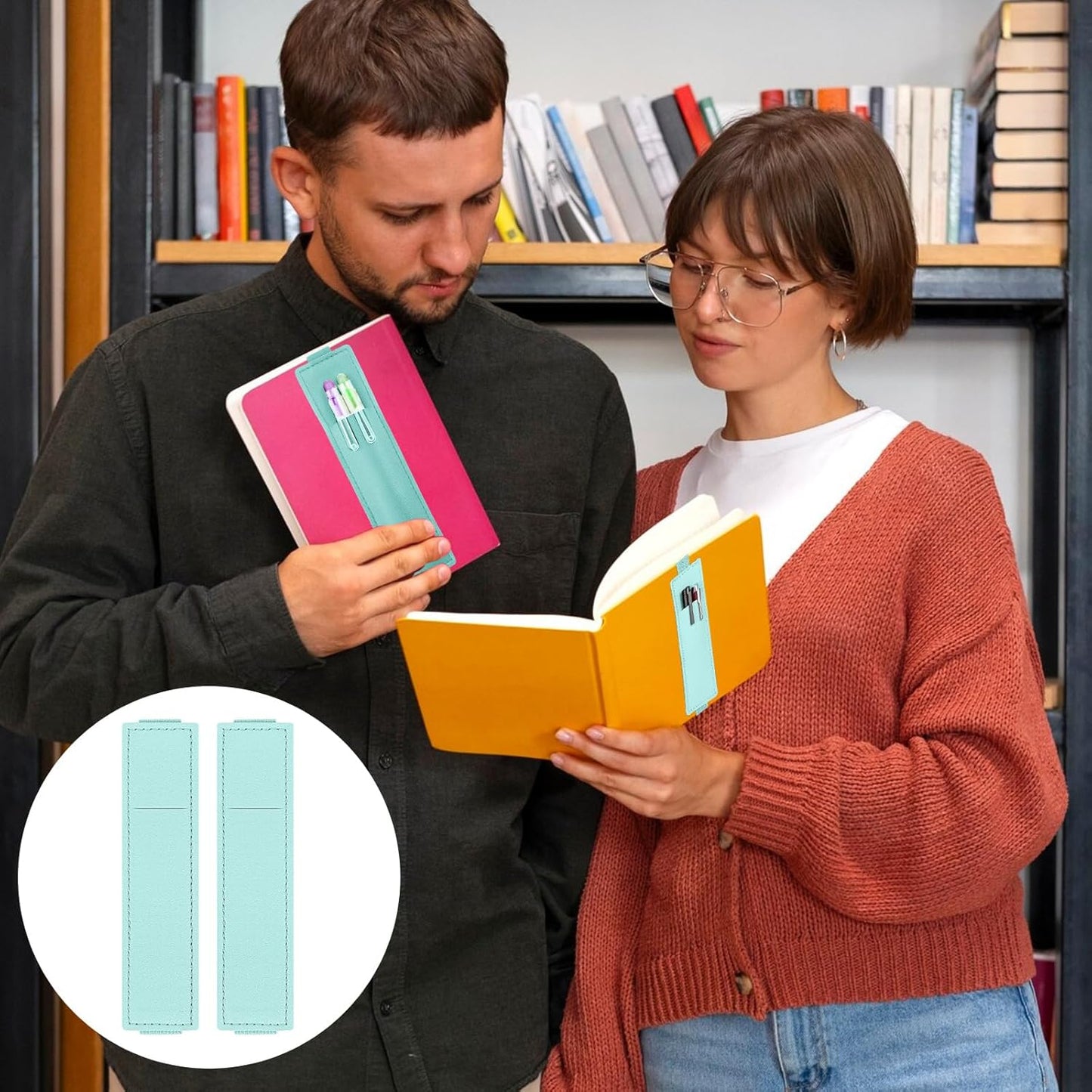 Tokusatsu 2 Pack Adjustable Elastic Pen Holder for Notebook, PU Leather Pencil Pouch with Stretchable Band, Fits Journals, Binders, Planners, Books, Portable Pen Sleeve Pouch, Off-White