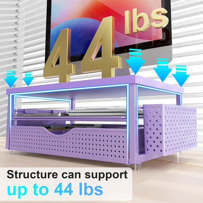 gianotter Monitor Stand Riser, Office Desk Shelf Organizer, Desk Organizer with Drawer and Pen Holder, 2-Tier Computer Stand, Office Organization (Ink)