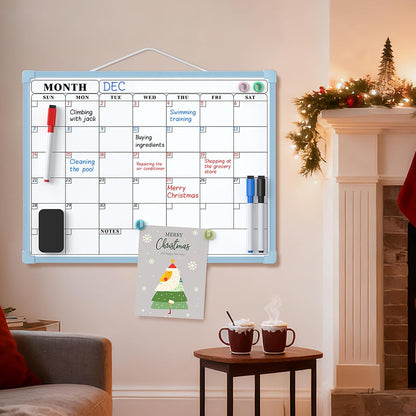 MaxGear Monthly Calendar Dry Erase Board for Wall, 16"x12" Small Hanging Double-Sided White Board, Portable Whiteboard for Planning, Drawing, Memo, to Do List, School, Home, Kitchen, Office