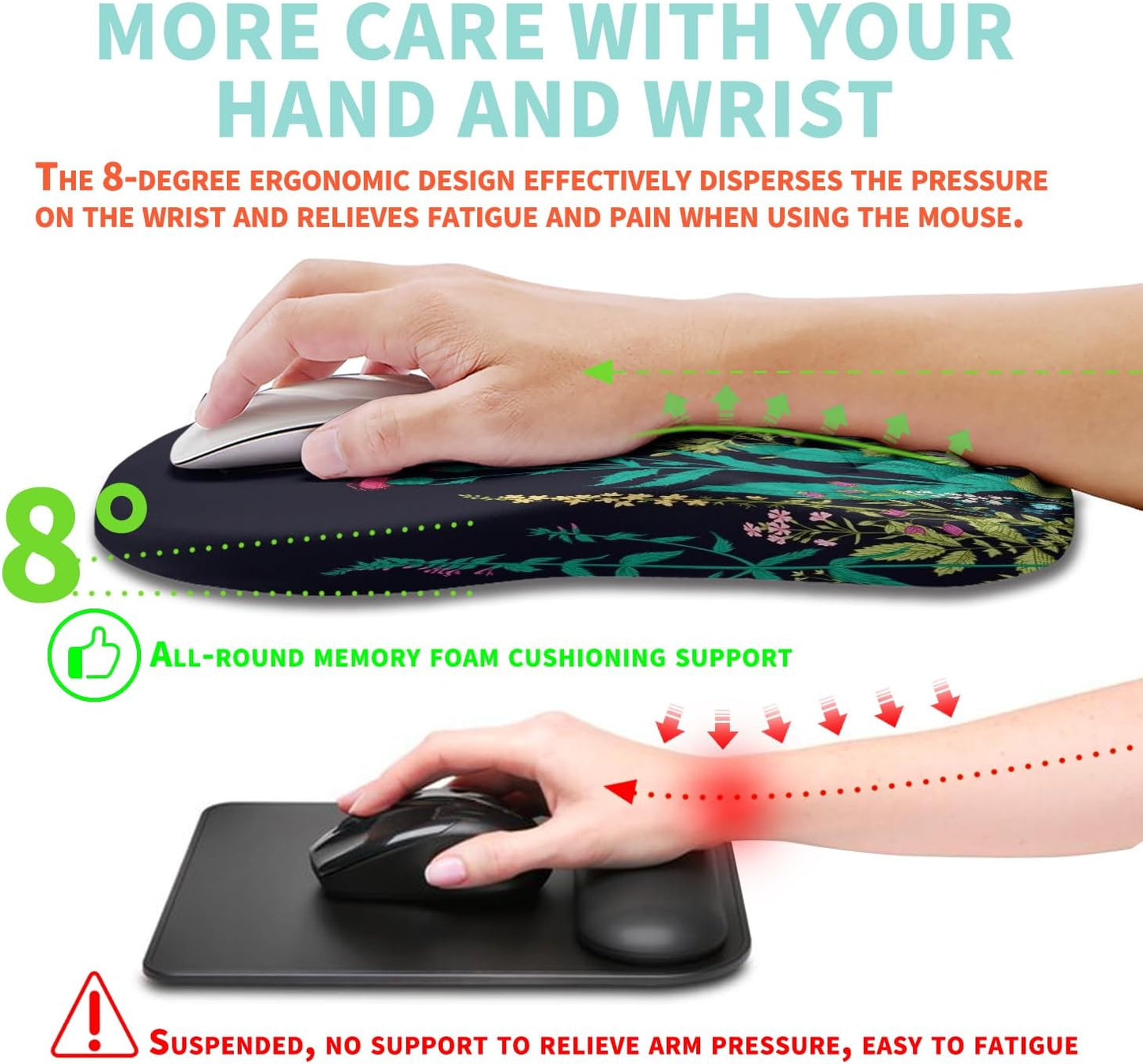 Ergonomic Mouse Pad Wrist Support with Memory Foam Massage Bulge, Carpal Tunnel Pain Relief Mousepad Wrist Rest for Mouse(12x8 inch, Silver Gray Light Purple)