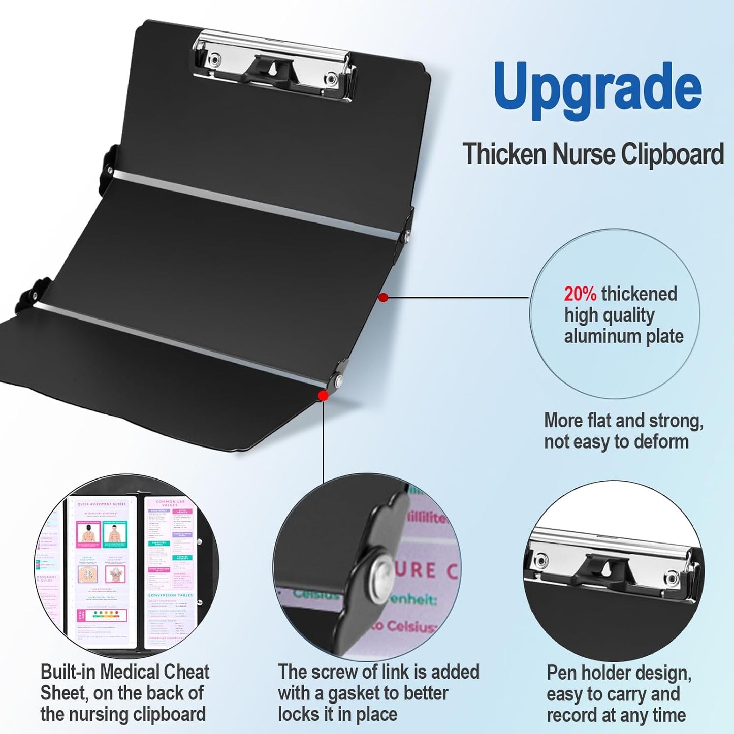 Nursing Clipboard Foldable, Thicken Aluminum Trifold Nursing Clipboard, Nursing Pocket Size Nurse Clipboards with Pen Holder, Nursing Edition Cheat Sheet for Students, Nurses and Doctors, Mint