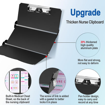 Nursing Clipboard Foldable, Thicken Aluminum Trifold Nursing Clipboard, Nursing Pocket Size Nurse Clipboards with Pen Holder, Nursing Edition Cheat Sheet for Students, Nurses and Doctors, Mint