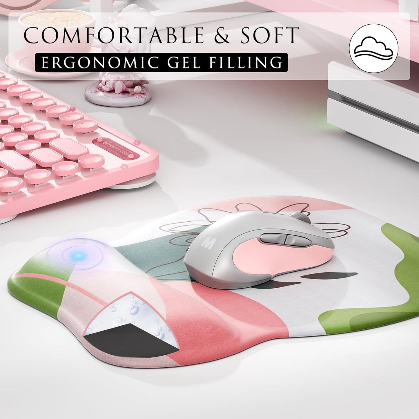MROCO Ergonomic Mouse Pad with Gel Wrist Rest, Smooth Wrist Support Surface, Non-Slip PU Base for Pain Relief, Comfortable Mousepad for Computer, Laptop, Office & Home, 9.4 x 8.1 in, Black