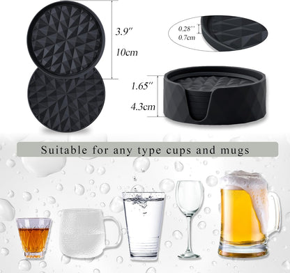 Silicone Coasters for Drinks[4 Pack]- Cup Mat for Tabletop Protection-Non-Slip, Non-Stick, Coffee Table Decor, Great Gift for Any Occasion, Black