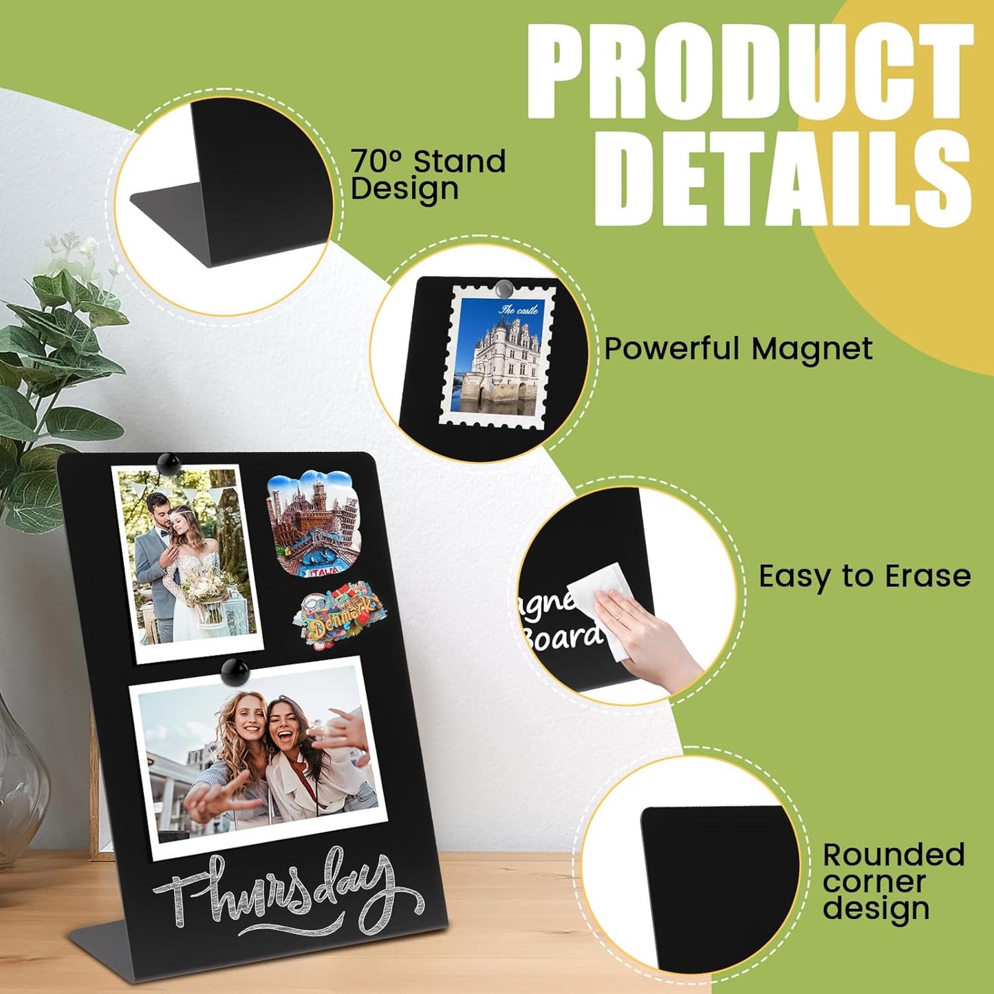 Magnetic Display Board - Desktop Metal Memo Board for Notes & Photos, 11x9.8 Inch Small Black Magnetic Bulletin Board, Includes Clips for Office, Room Decor (11 * 12.6inch, Count, 1)