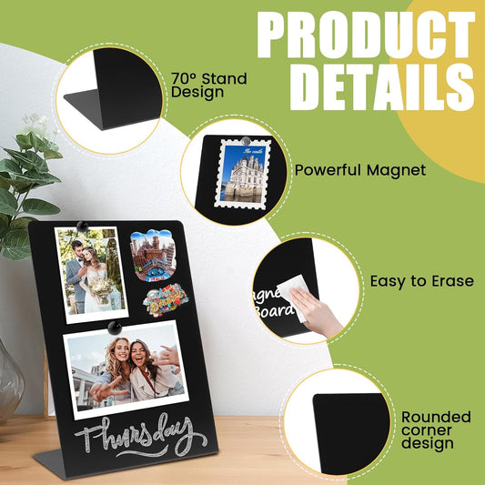 Magnetic Display Board - Desktop Metal Memo Board for Notes & Photos, 11x9.8 Inch Small Black Magnetic Bulletin Board, Includes Clips for Office, Room Decor (11 * 12.6inch, Count, 1)