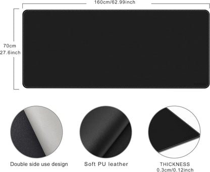 Chihein 2XL 35" x 16" Cork & PU Leather Desk Mat, Dual Sided Desk Pad Protector, Waterproof Writing Blotter for Gaming, Office, Home (Black)