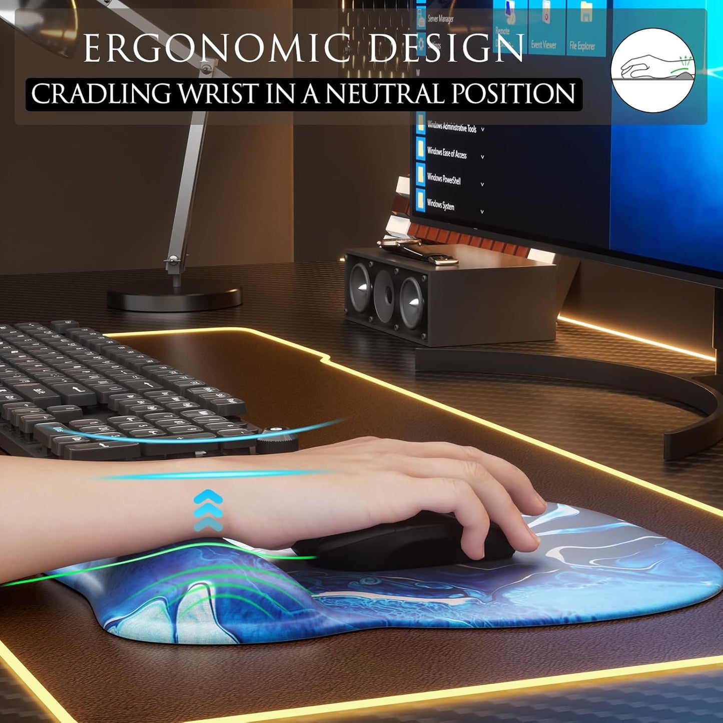 MROCO Ergonomic Mouse Pad with Gel Wrist Rest, Smooth Wrist Support Surface, Non-Slip PU Base for Pain Relief, Comfortable Mousepad for Computer, Laptop, Office & Home, 9.4 x 8.1 in, Black