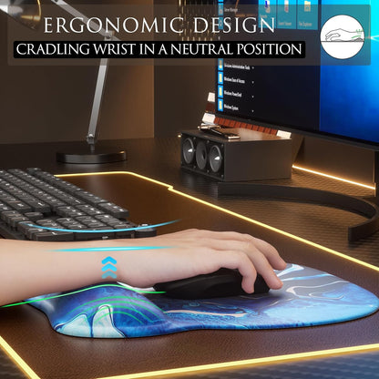 MROCO Ergonomic Mouse Pad with Gel Wrist Rest, Smooth Wrist Support Surface, Non-Slip PU Base for Pain Relief, Comfortable Mousepad for Computer, Laptop, Office & Home, 9.4 x 8.1 in, Black