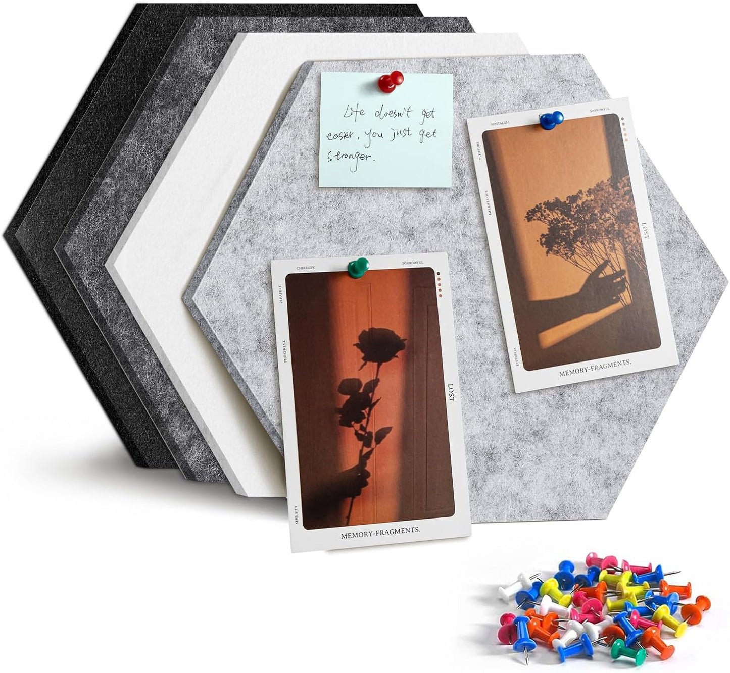 8 Pack Hexagon Felt Bulletin Board Tiles - 12" Large Thick Pin Board for Walls with 30 Push Pins, DIY Boards for Office Home School Decor, Aesthetic Hex Cork Board Alternative