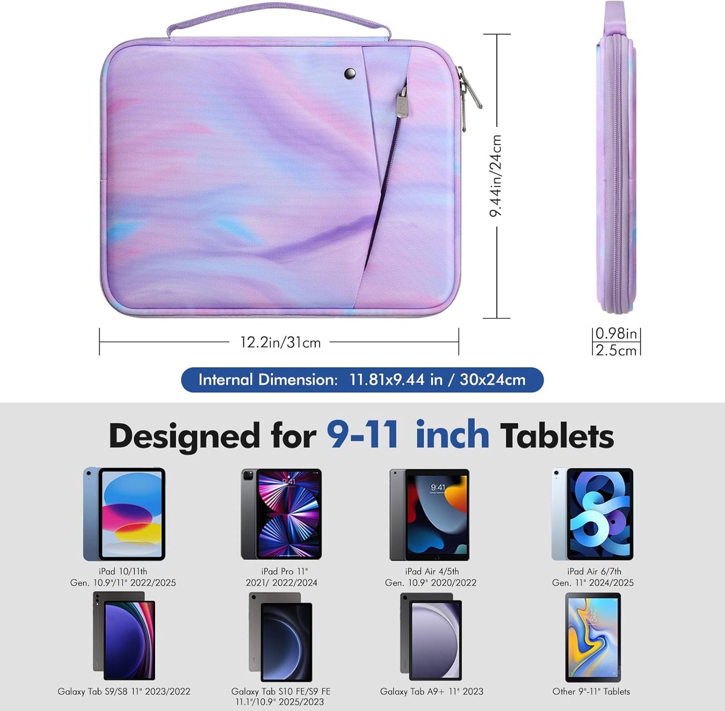 MoKo 9-11 Inch Tablet Sleeve Carrying Case with Handle, Padded Protective Travel Bag for New 11-inch iPad Air 4 2026/Pro M5/ A16, iPad 10th/Air 5/4th 10.9, i-Pad 9/8th 10.2,Tab S9/S8 11, Black