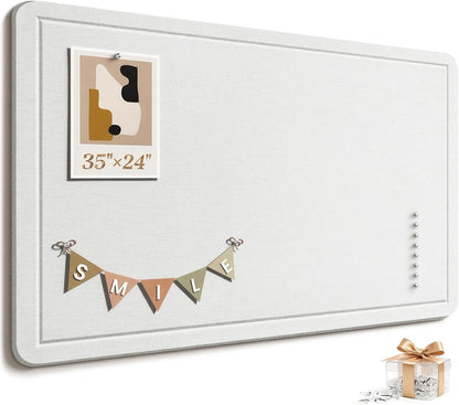 Large Bulletin Board, 35 X 17 Inches Felt Cork Board with 40 Pushpins, Foldable Felt Notice Pin Board Photo Display Board with Self-Adhesive Tape for Office Home School (Oatmeal, 35x17 inch)