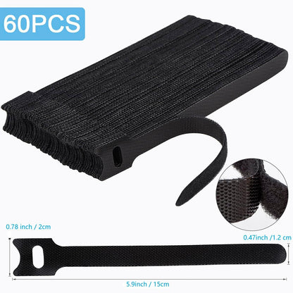 Nettbe Reusable Cable Ties, 60 PCS 8 Inches Adjustable Cord Straps Wire Organizer Cord Wrap and Hook Loop Cable Management