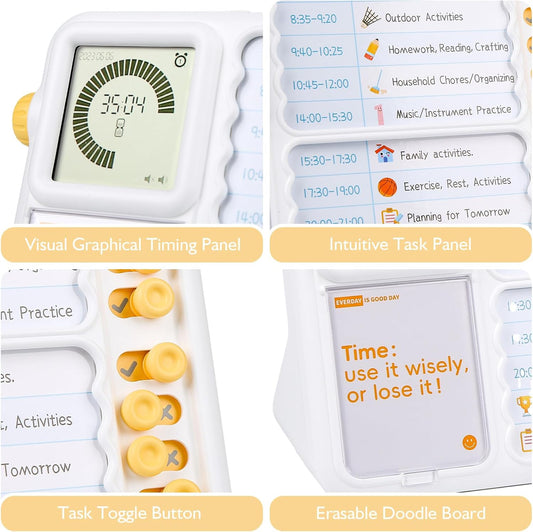 Visual Timer with Planning Board, ADHD Task Timer, Daily Chore Board-Checklist for Autism,ADHD Tools with Checklist for Kids & Adults for Homeschool Supplies, Home, School (White)