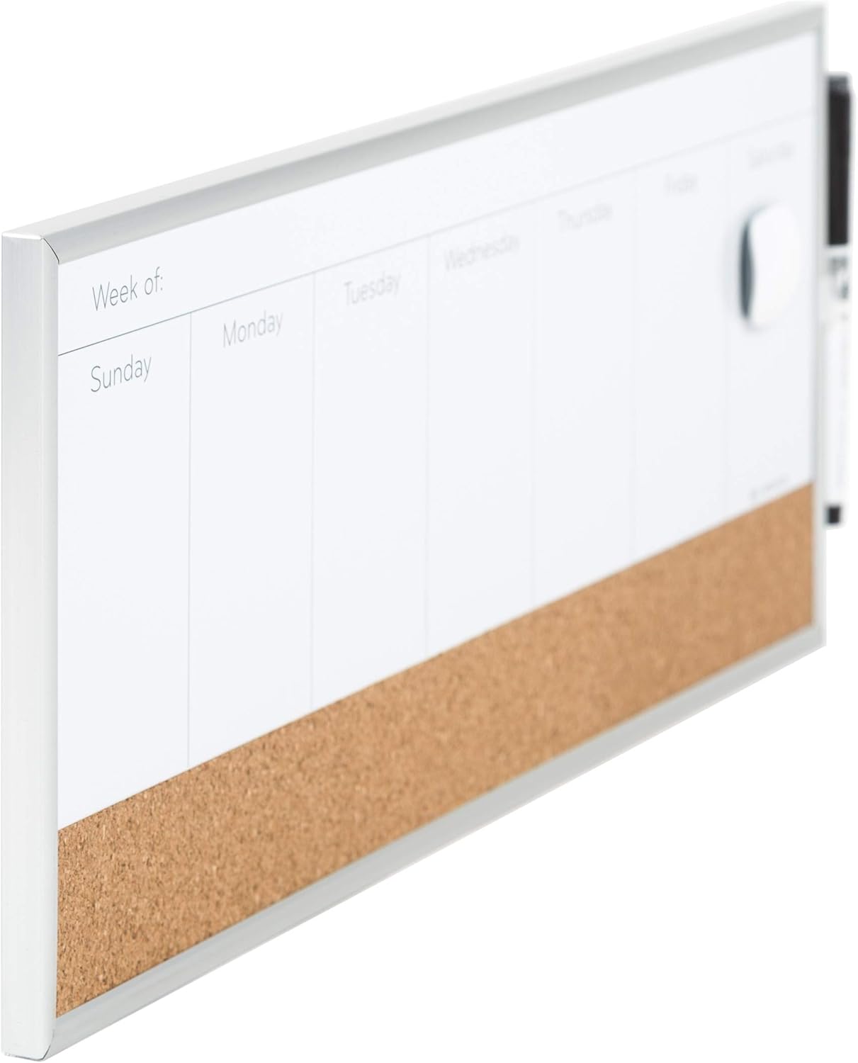 U Brands Dry Erase Weekly Combo Board, 7" x 16" Inches, Office Supplies, Silver Aluminum Frame, Pack of 1 (4585U03)