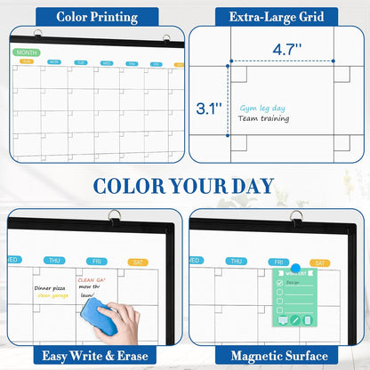 WALGLASS Weekly Dry Erase Calendar Whiteboard for Wall, 24" x 18" Double-Sided Weekly Planner White Board with Notes, Daily Tracker, Aluminum Framed Hanging & Wall Mount for Home, Office, School