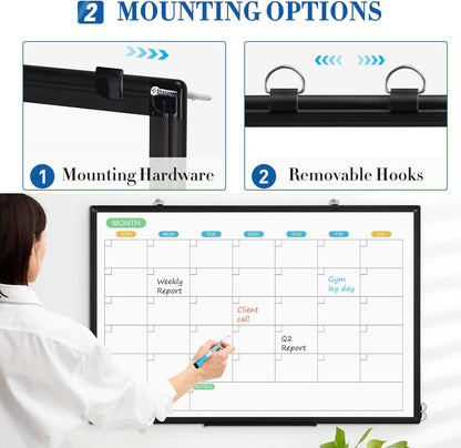 WALGLASS Weekly Dry Erase Calendar Whiteboard for Wall, 24" x 18" Double-Sided Weekly Planner White Board with Notes, Daily Tracker, Aluminum Framed Hanging & Wall Mount for Home, Office, School