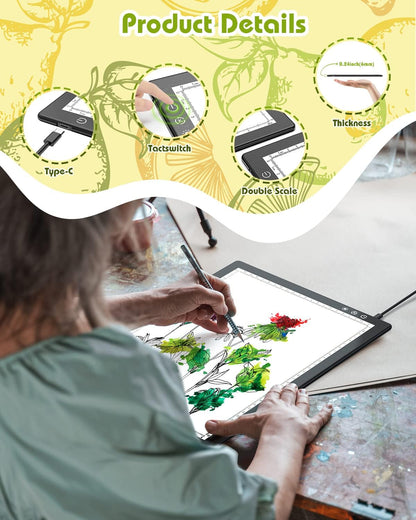 A3 Light Board for Diamond Painting, Rechargeable Battery Light Pad, Magnetic Tracing Light Box, Ultra-Thin Copy Board with 3 Colors& 6 Levels Adjustable Brightness for Drawing, Sketching, Animation