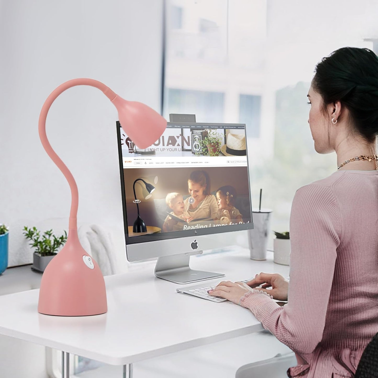 EJIAXIN Desk Lamp for Home Office - Clip on Reading Light and Bed Headboard Clamp Lamp, Bedside Gooseneck Table Lamp, Clip on Desk Lamps, Eye-Caring Desk Lamp for College Dorm Room Study Lamp, White