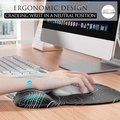 MROCO Ergonomic Mouse Pad with Gel Wrist Rest, Smooth Wrist Support Surface, Non-Slip PU Base for Pain Relief, Comfortable Mousepad for Computer, Laptop, Office & Home, 9.4 x 8.1 in, Black