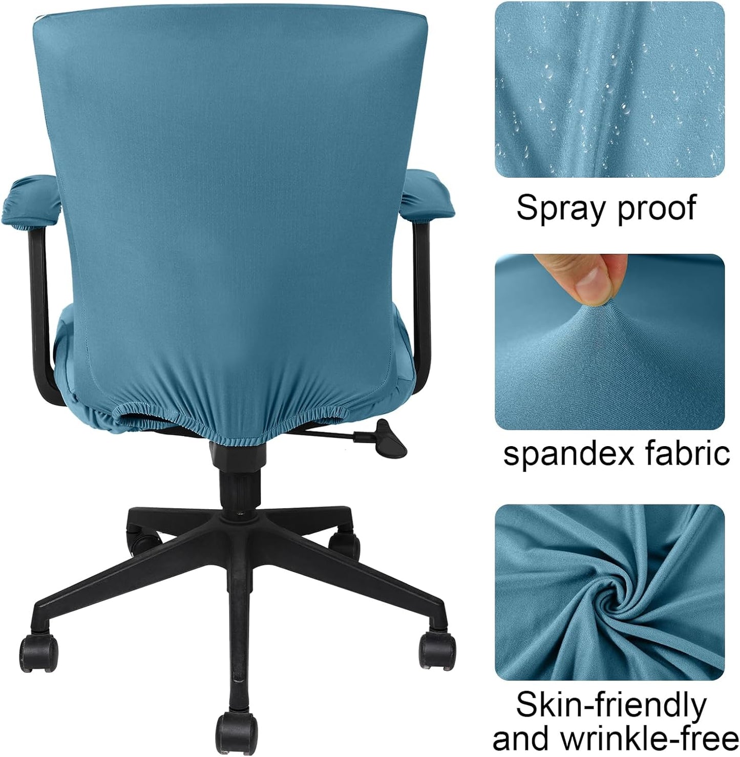 Tallew 4 Pcs Office Chair Covers Set Computer Universal Protective Stretchable Chair Seat Covers Desk Armrest Cover Pads Office Cushion Backrest for Rotating(Regular,Black)