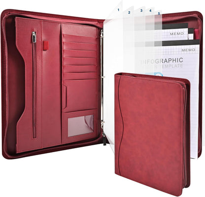 Padfolio Portfolio Folder Binder-Organizer Planner Notebook Zippered Portfolio Padfolio for Women & Men with Document Sleeve,Letter/A4 Size Clipboard,Business Card Holders (Brown Leaf)