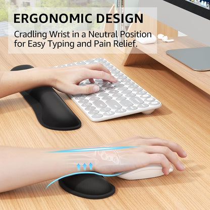 KTRIO Ergonomic Keyboard Wrist Rest and Mouse Pad with Wrist Rest Set, Memory Foam Wrist Support for Typing, Gaming, Office and Home Use, Black