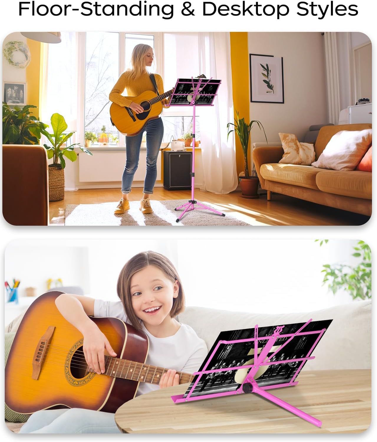 K KASONIC Music Stand, 2 in 1 Dual-Use Folding Sheet Music Stand & Desktop Book Stand, Portable Lightweight with Music Sheet Clip Holder Carrying Bag