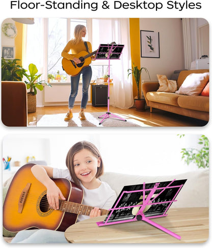 K KASONIC Music Stand, 2 in 1 Dual-Use Folding Sheet Music Stand & Desktop Book Stand, Portable Lightweight with Music Sheet Clip Holder Carrying Bag