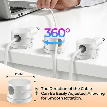 360° Rotatable Cord Organizer Set: 10 Pack Cable Holders & Silicone Cable Straps, Adhesive Wire Fixer for Desk Phone Charger, Nightstand Cable Management for Home Travel Office Accessories Black