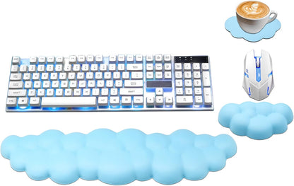 Cloud Wrist Rest Keyboard, PU Leather Memory Foam Wrist Rest for Computer Keyboard, Ergonomic Keyboard Wrist Rest and Cute Mouse Wrist Rest for Gaming,Office,Computer,Typing Pain Relief,Pastel Green
