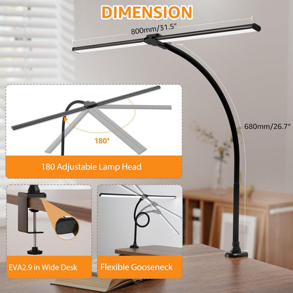 ShineTech LED Desk Lamp for Home Office, Ultra Bright Clamp Light with Flexible Gooseneck, 25 Lighting Modes, Eye-Caring Architect Lamp for Dual Monitors, Reading & Gaming Setup