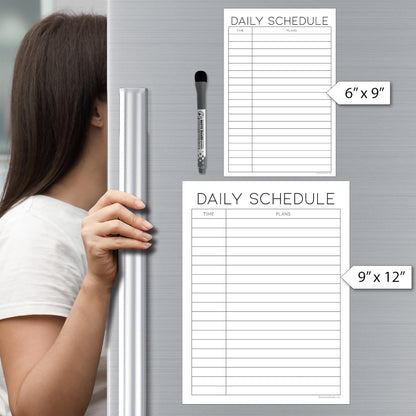 Dry Erase Daily Schedule Planner Sticker Decal by Glassboard Studio | Removable & Reusable | Magnetic Fine-Tip Marker Included (9 x 12 inches, White)