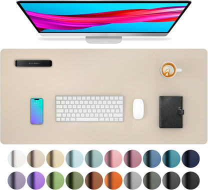 Aothia Non-Slip PU Leather Waterproof Laptop Desk Pad Protector, Blotter Mat, Writing and Mouse Pad for Office & Home, Beige, 23.6" x 13.7" - Colors B