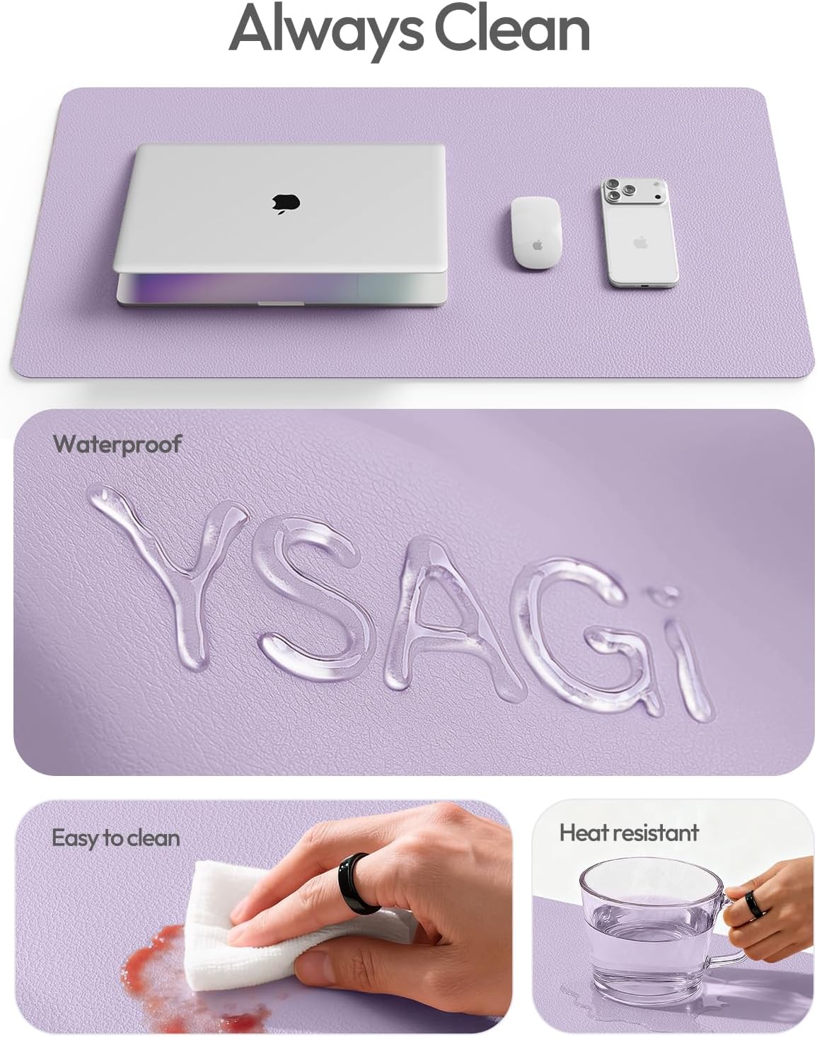 YSAGi Leather Desk Pad Protector, Large Mouse Pad, Non-Slip PU Leather Desk Blotter, Waterproof Writing Pad for Office and Home (31.5" x 15.8", Eggshell) - Colors A