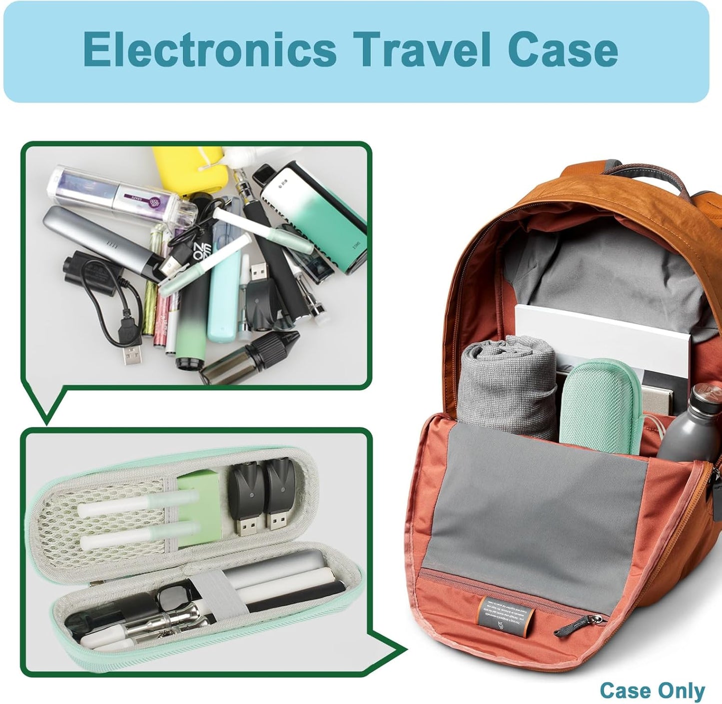 Carrying Vape Case for 510 Thread Battery & Cartridge – Hard Shell EVA Small Zipper Pouch Organizer | Fits Inhalers, Diffuser Pen, USB Cables & Personal Items | for Commuting & Travel | Empty Black