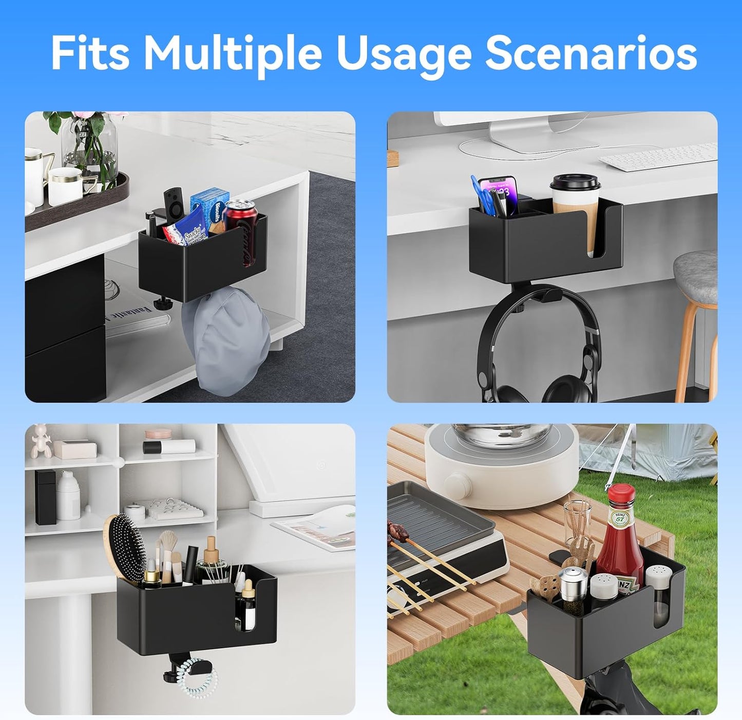 4 in 1 Desk Cup Holder with Storage - Clamp on Under Desk Headphone Hanger - Detachable Pen Cup Holder Desktop Storage for Desktop Attachments Accessories