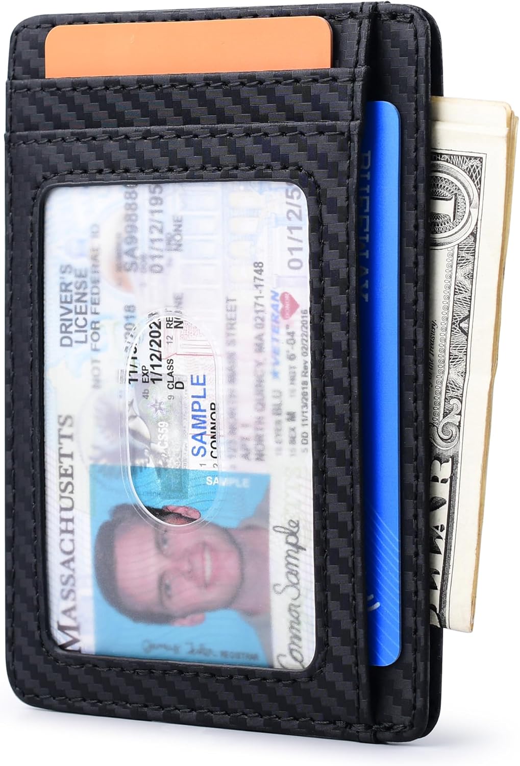 Buffway Slim Minimalist Front Pocket RFID Blocking Leather Wallets for Men and Women - Carbon Fiber Black - Colors A