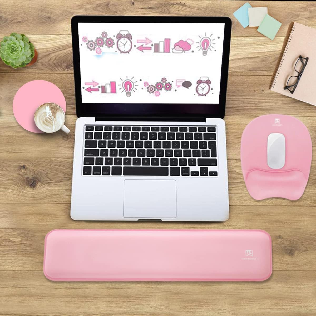 WB WEIRDBEAST Keyboard Wrist Rest Large Mouse Pad Wrist Support for Computer, 4 in 1 Memory Foam Keyboard Pad Desk Mat Ergonomic Hand Rest Wrist Cushion for Home Office Gaming-Pink