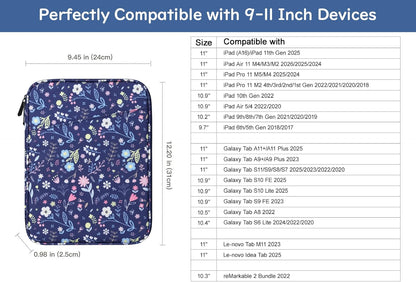 Dadanism 9-11" Tablet Sleeve Bag Carrying Case for iPad (A16) 11th Gen 11", iPad 10th Gen 10.9" Air 5/4, iPad Air M4/Pro 11", iPad 9/8/7th, Galaxy Tab A11+ Plus 11", Remarkable 2 10.3", Black